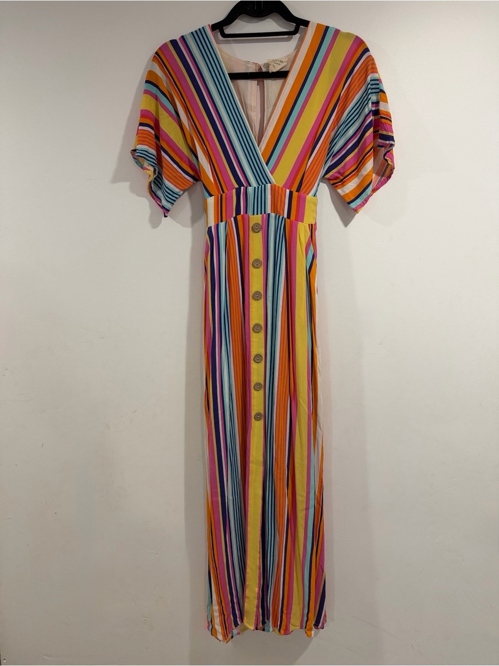 Harper Heritage Francesca’s Rainbow Striped Button Front Maxi Dress Boho Summer